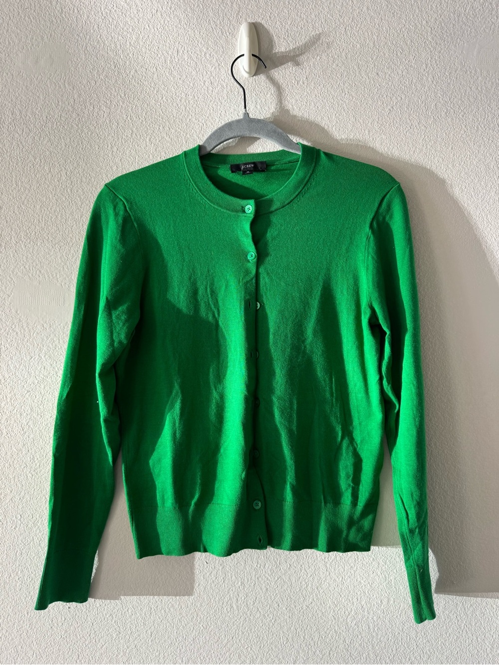 J. Crew Bright Green Button-Up Crewneck Cardigan